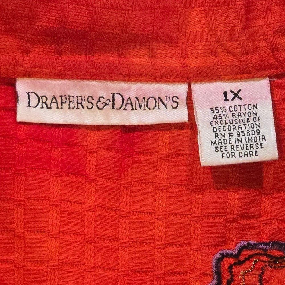 Draper's & Damon's Jacket Women 1X Orange Floral Embroidered Button Front Cotton - Picture 3 of 9